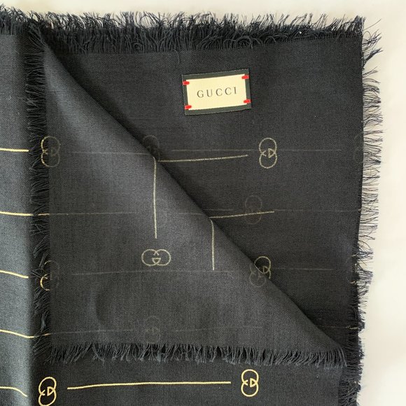 Gucci GG Thin Striped Scarf in Midnight Blue NEW - Picture 6 of 7